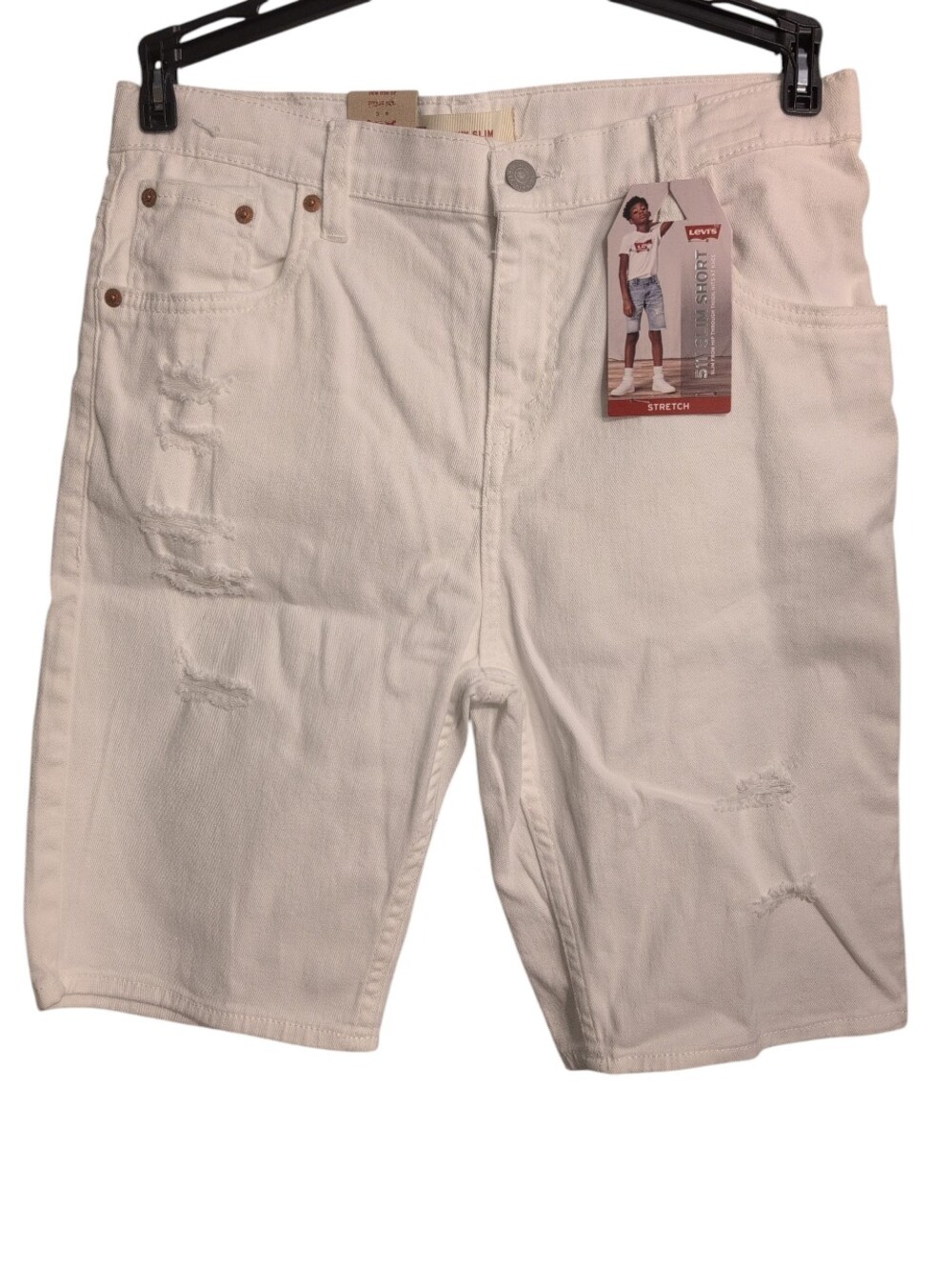 Nwt 511 Levi's Boy White Stretch Denim Shorts Slim 20 Reg 30 Waist Fray